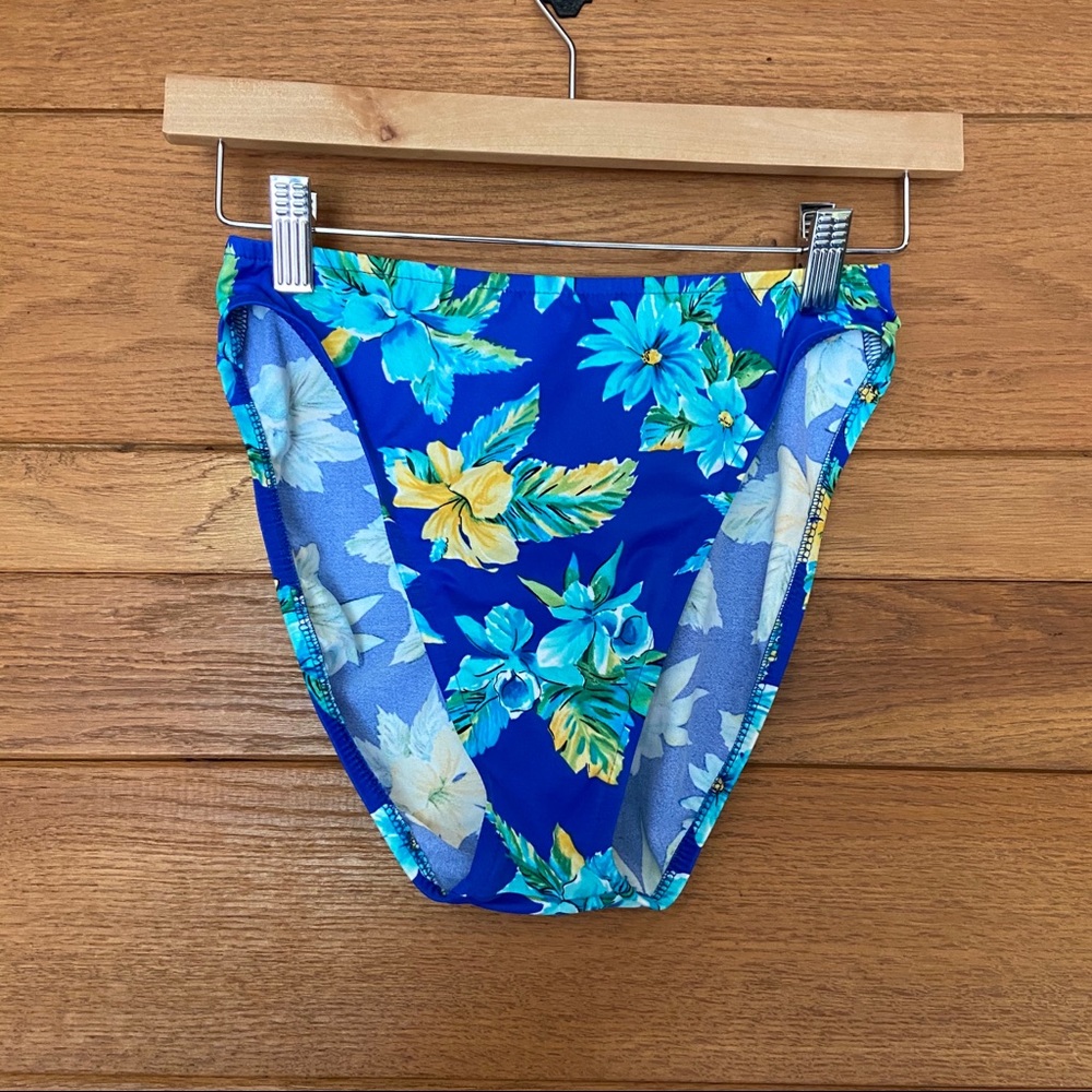 Vintage high cut blue floral tropical swim bottom